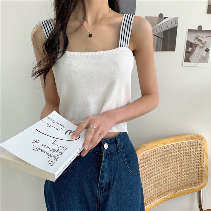 White Square Neck Top with Black Straps