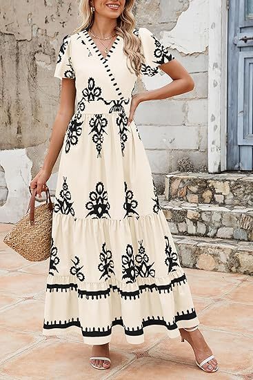 Off White Wrap Neck Contrast Coloured Printed Dress