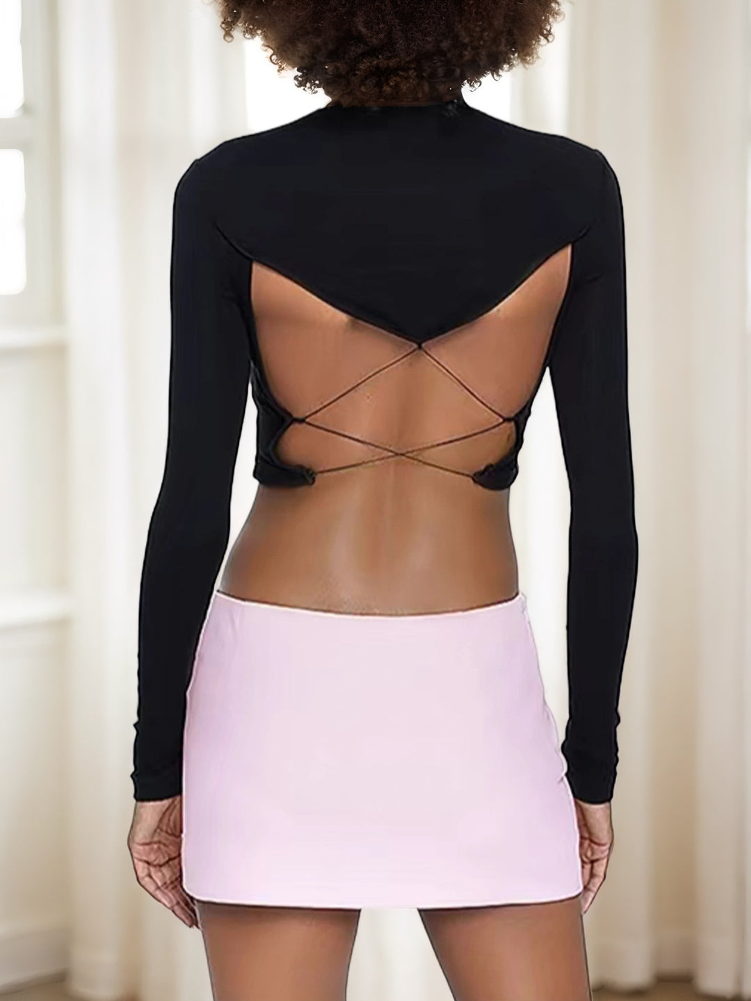 Black Full Sleeve Backless Top