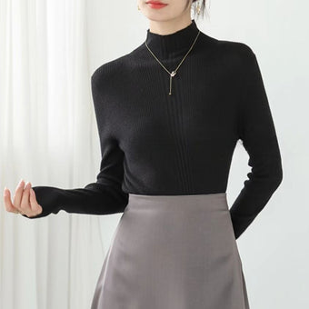 Black Full Sleeve Mock Neck Fitted Sweater