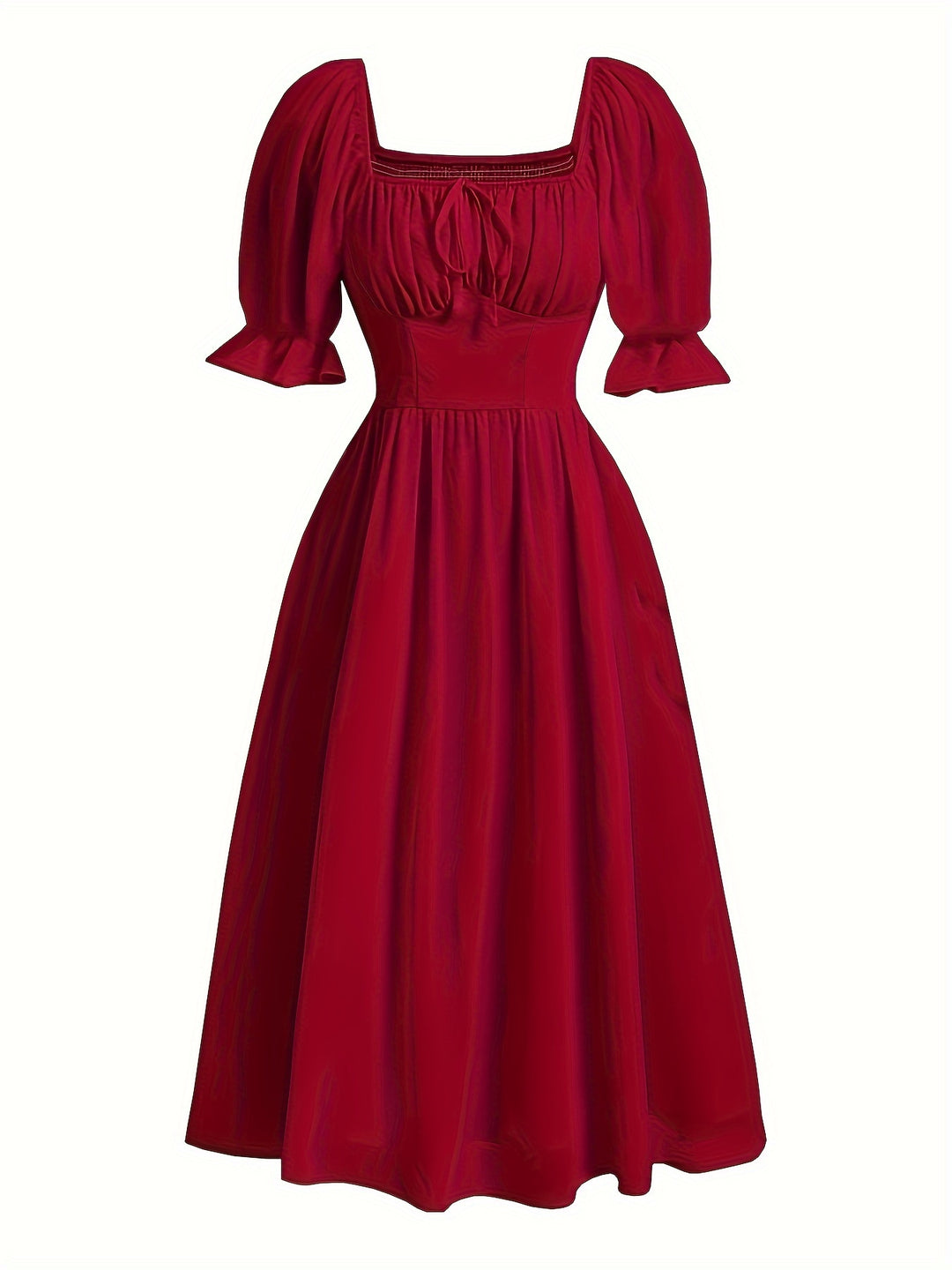 Shop Red Cinched Waist Puff Sleeved Dress - for Women | OUTZIDR | Gen-Z  Style