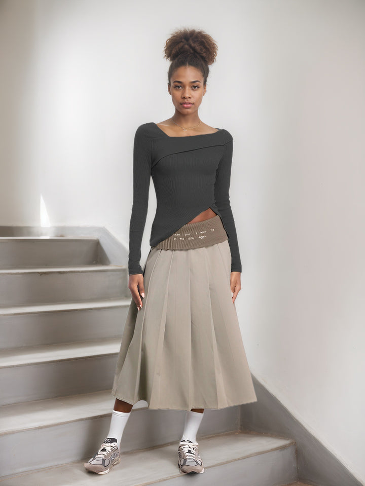 Grey Off-Shoulder Asymmetric Hem Top