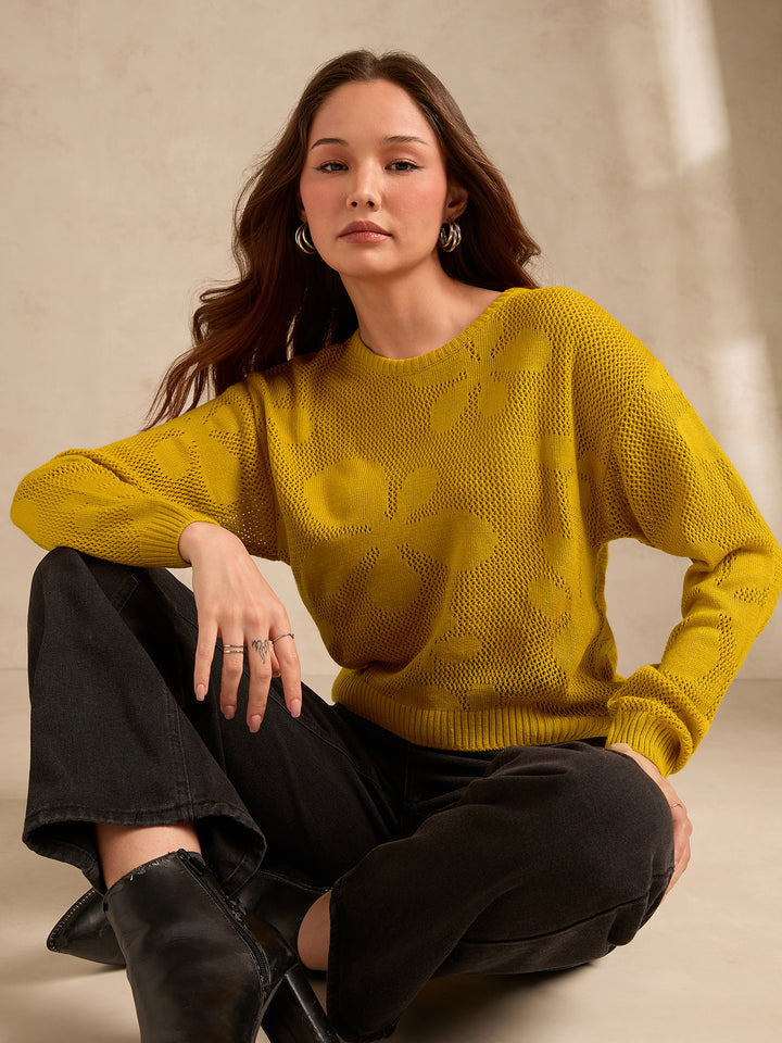 Mustard Bold Floral Print Sweater