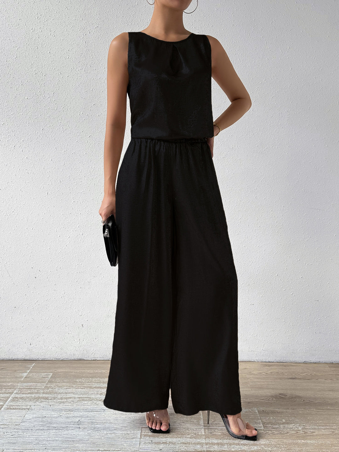 Black Sleeveless Back Cowl Jumpsuit