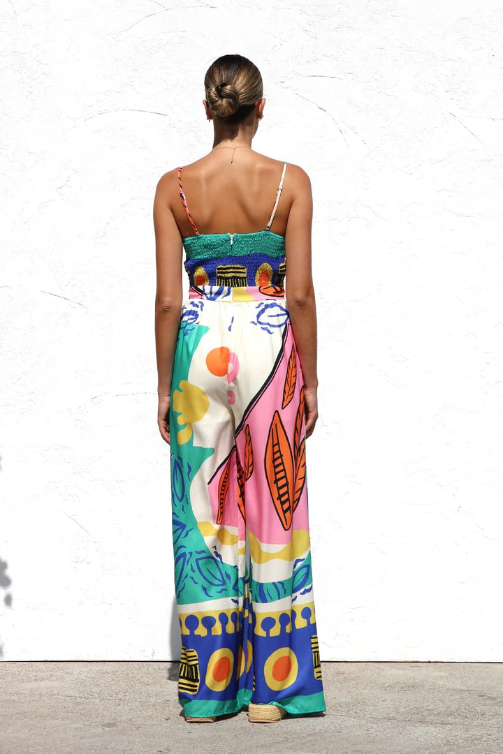 Blue Abstract Printed Spaghetti Strap Front Knot Dress
