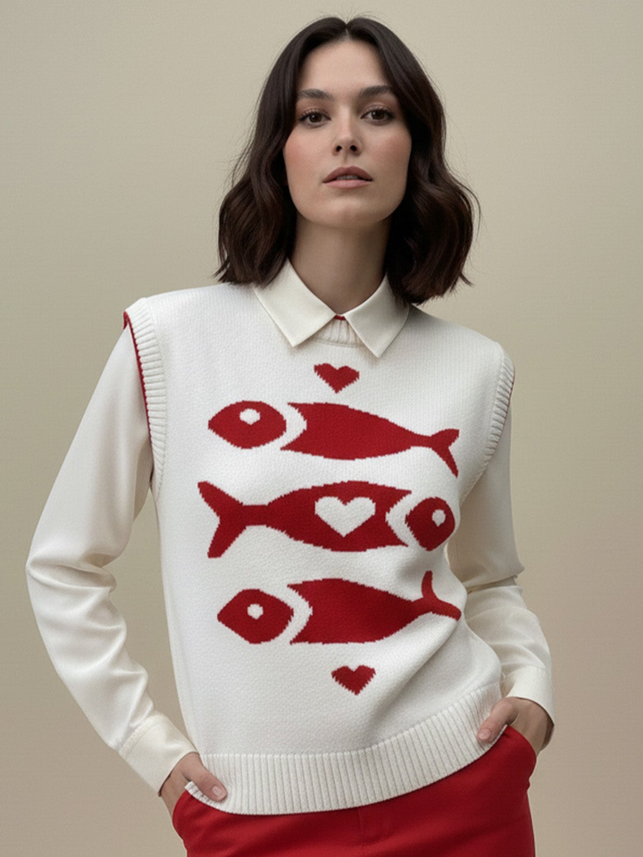 Off White Sleeveless Contrast Rib Sweater