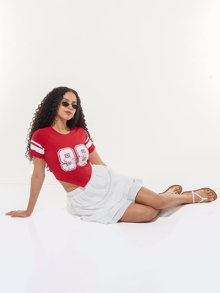 Red Crew Neck Graphic Tshirt