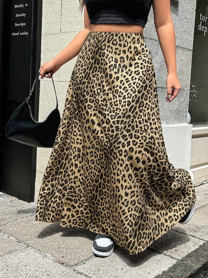 Brown Leopard Printed Flared Skirt