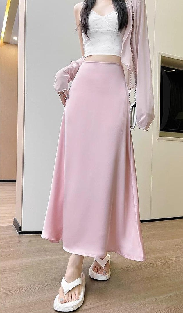 Pink A-Line Midi Skirt