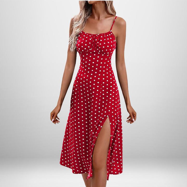 Pink Bust Gathering With High Slit Midi Dress