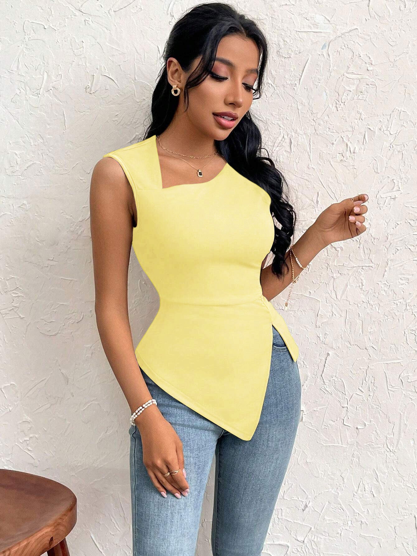 Yellow Sleeveless Cut-Out Detail Dress