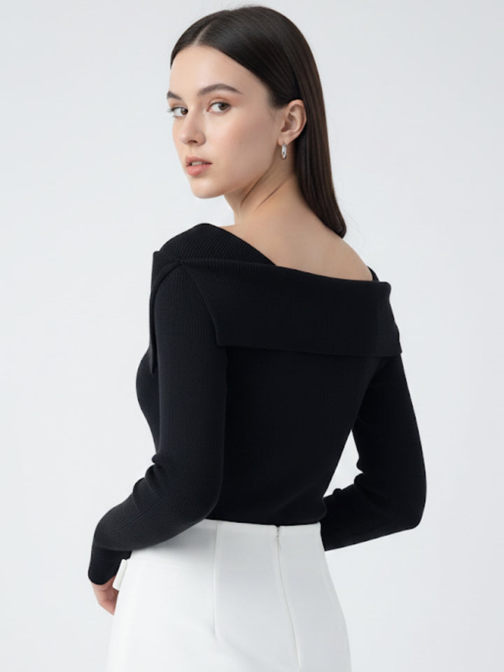 Black Full Sleeve Round Neck Neck Wrap Top