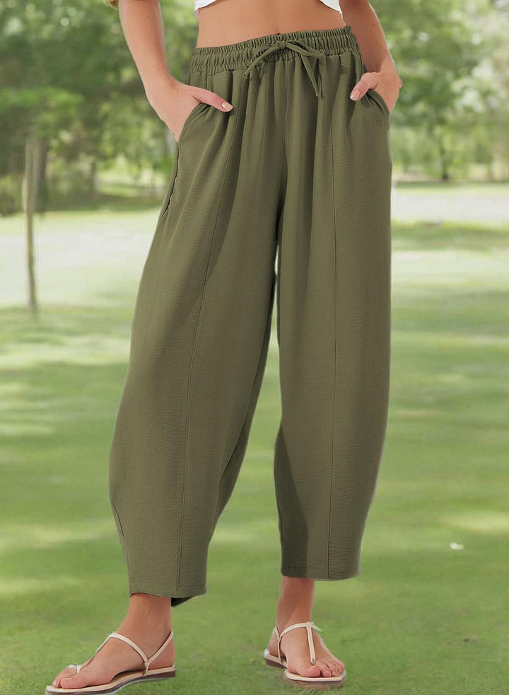 Green Elasticated Waist Band Wide Leg Trouser