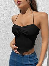 Black Halter Neck Front Ruched Top