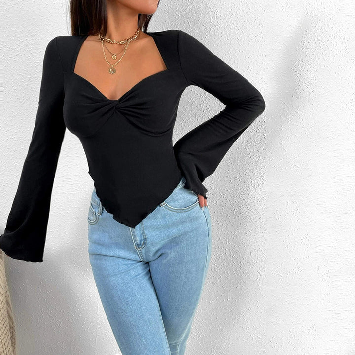 Black Bell Sleeve Asymmetrical Hem Top