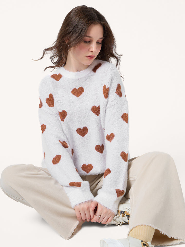 White Fuzzy Hearts Cardigan