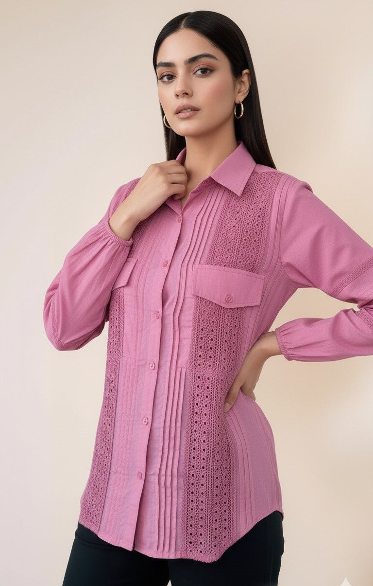 Mauve Delicate Lace With Pintuck Accents