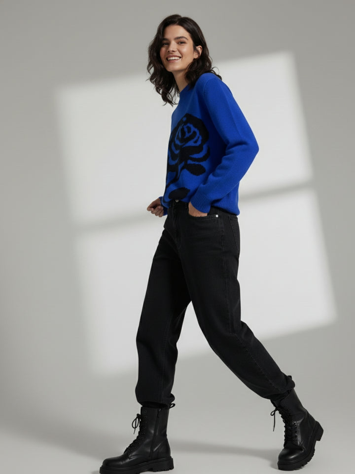 Blue Full Sleeve Printed Sweater