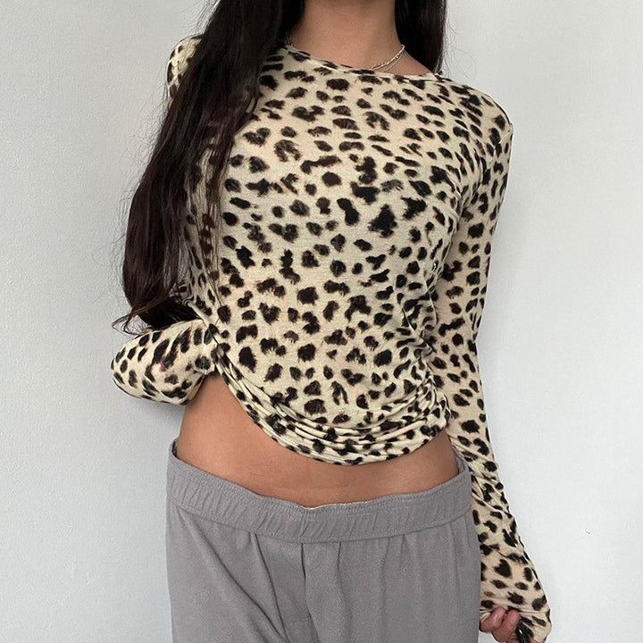 Beige Animal Print Full Sleeves Top