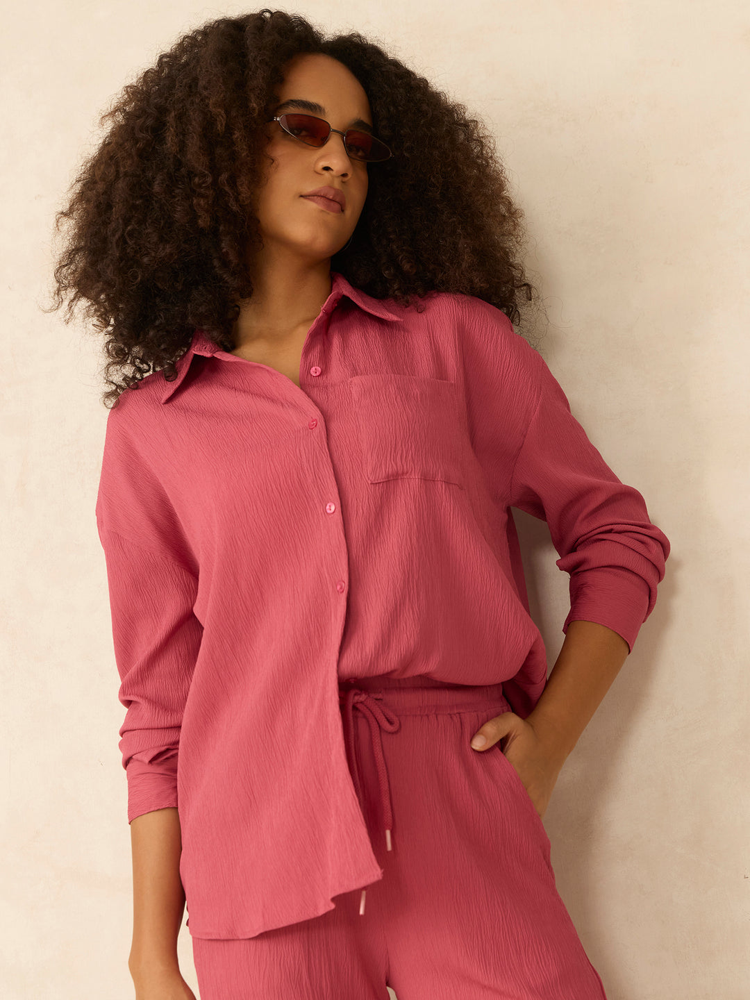 Pink Oversized Shirt & Pant Co-Ord Set