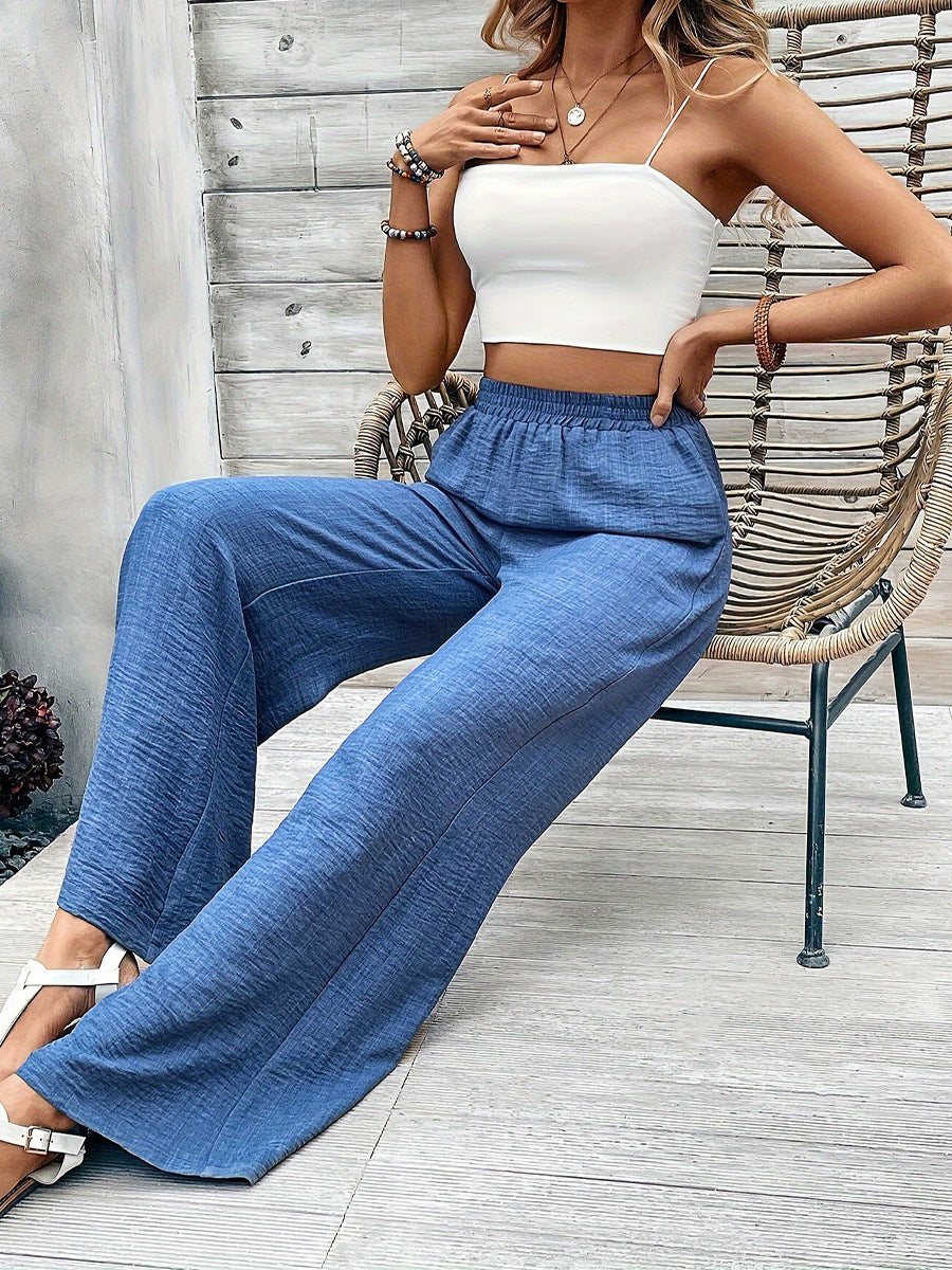 Blue Textured Wide Leg Pants