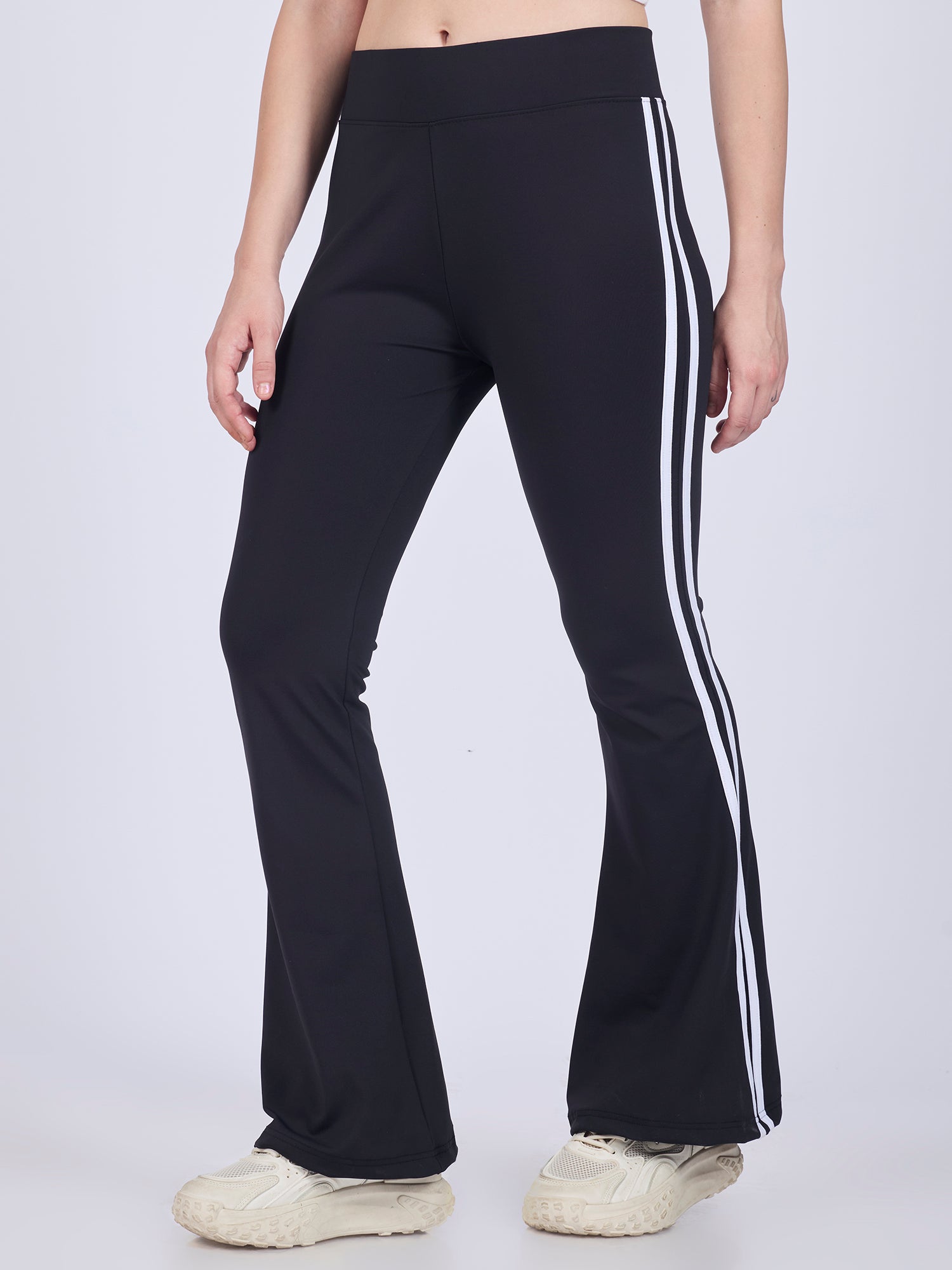 Black Flared Contrast Striped Leggings