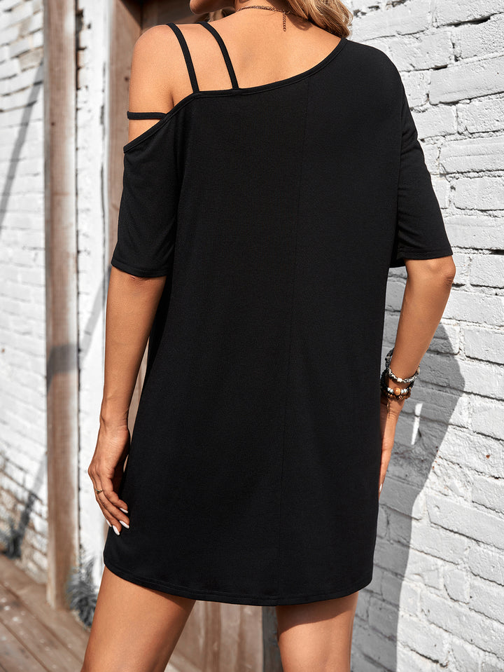 Black One Shoulder Tshirt Dress With Strap Highlight