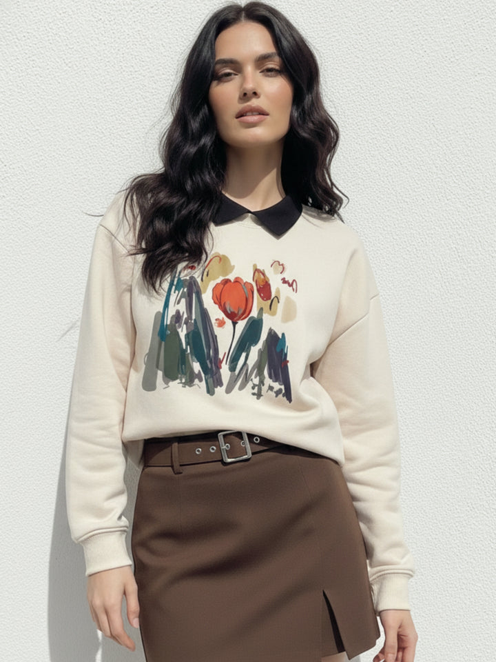 White Graphic Oversized Sweatshirt