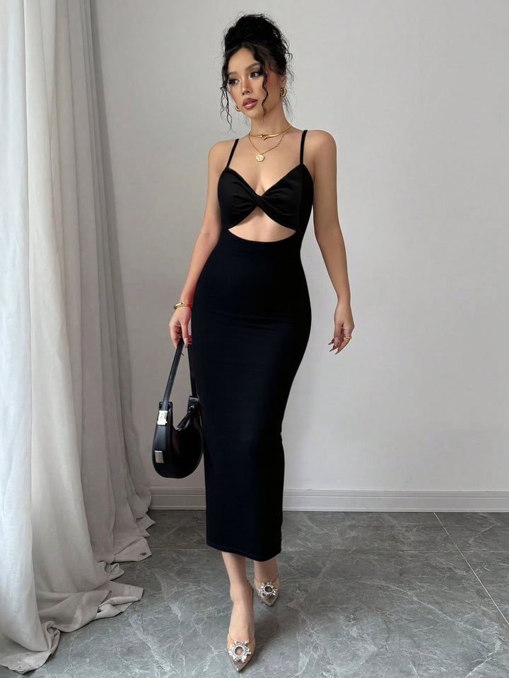 Black Shoulder Strap Cut-Out Detail Dress