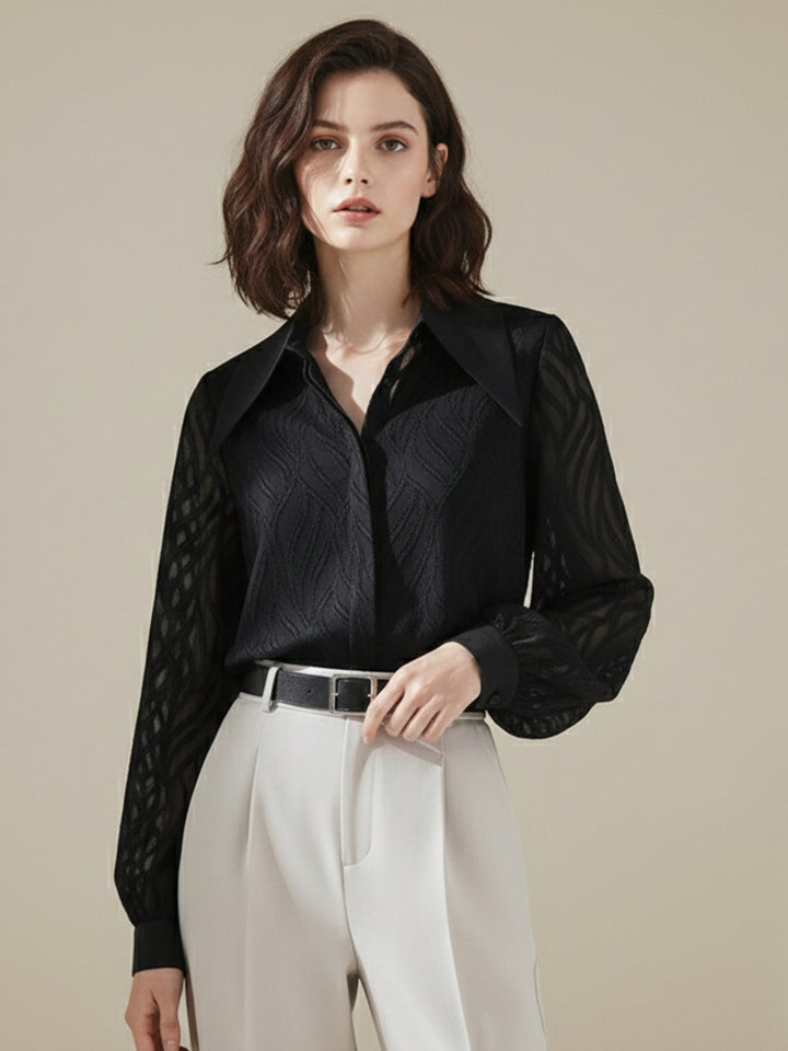 Black Textured Stylized Collar Shirt