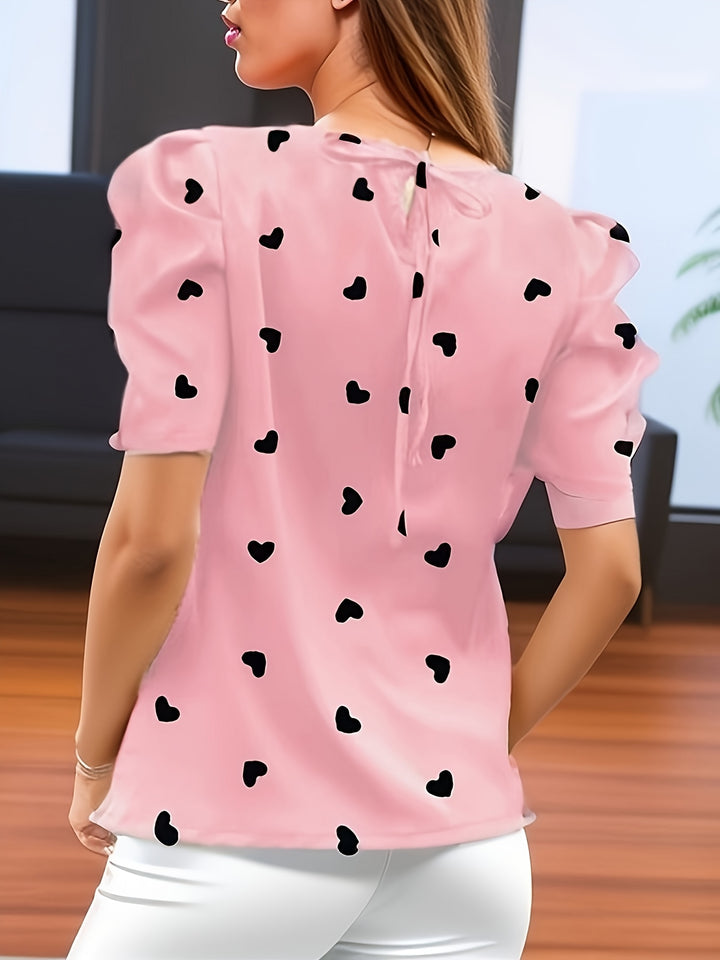 Light Pink Half Puff Sleeves Printed Top