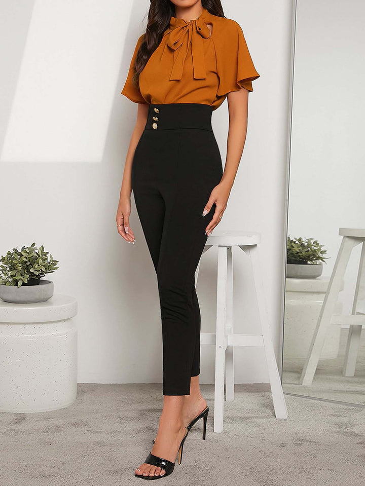 Black High Waist Buttoned Leggings