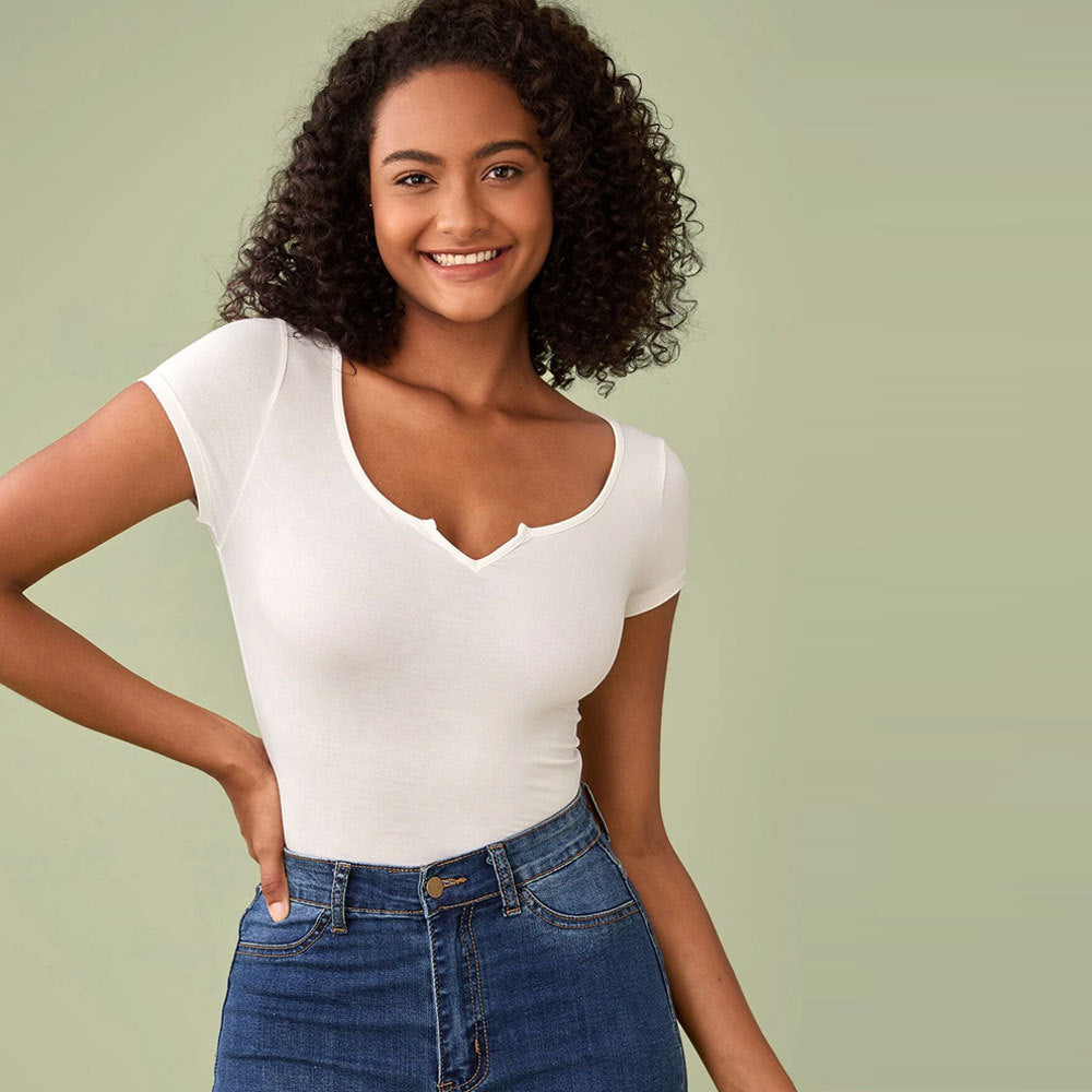 Off White Short Sleeve V-Notch Top