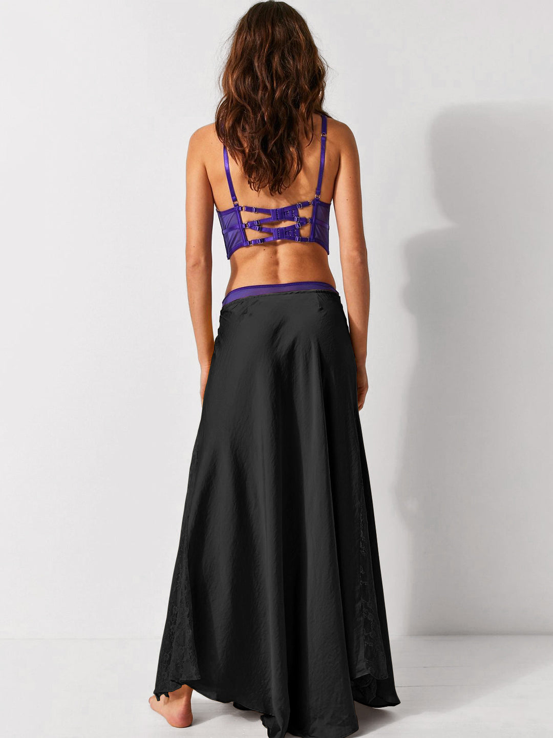 Black Lace Detail Flared Skirt