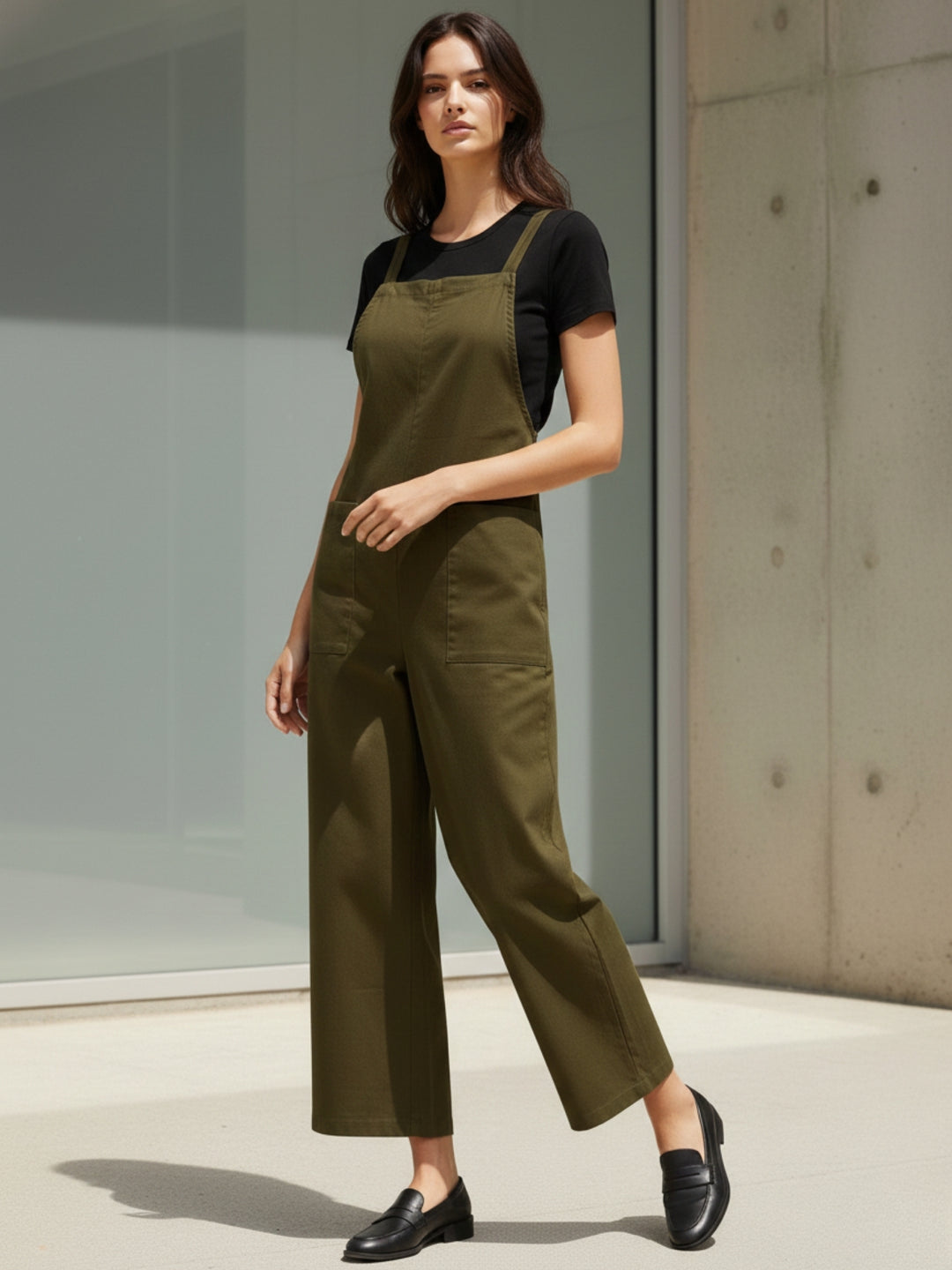 Olive Double Spaghetti Strap Jumpsuits