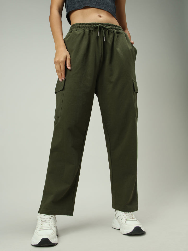 Olive Cargo Pocket Wide Leg Sweatpants