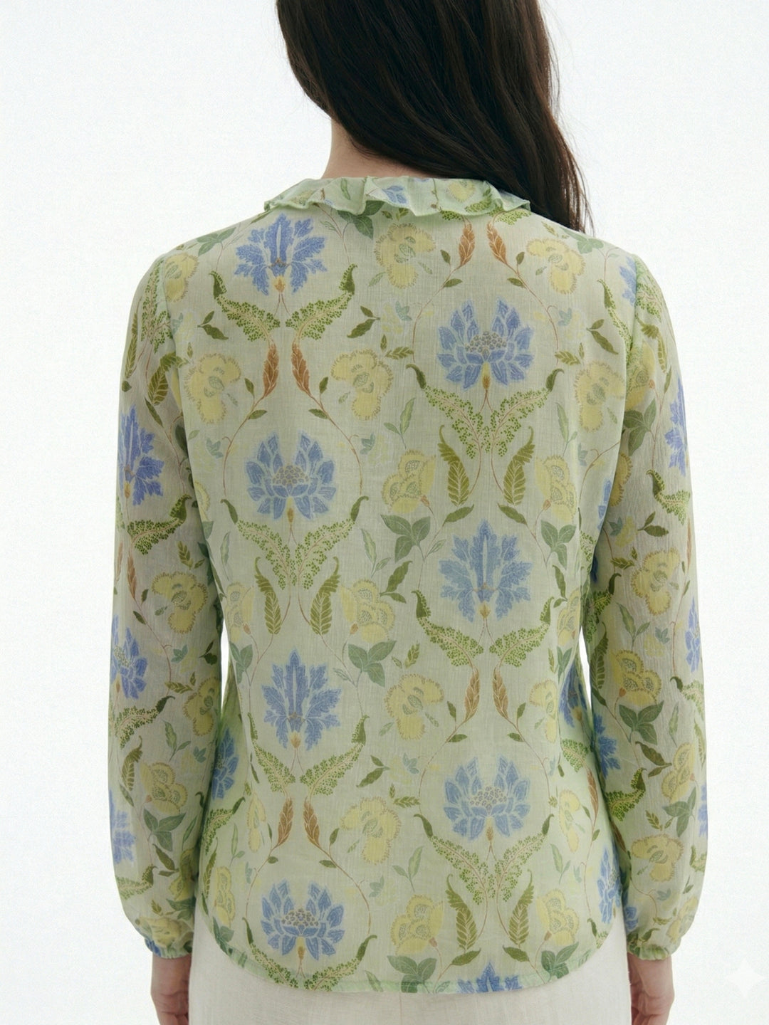 Green Printed With Ruffle Details Blouse