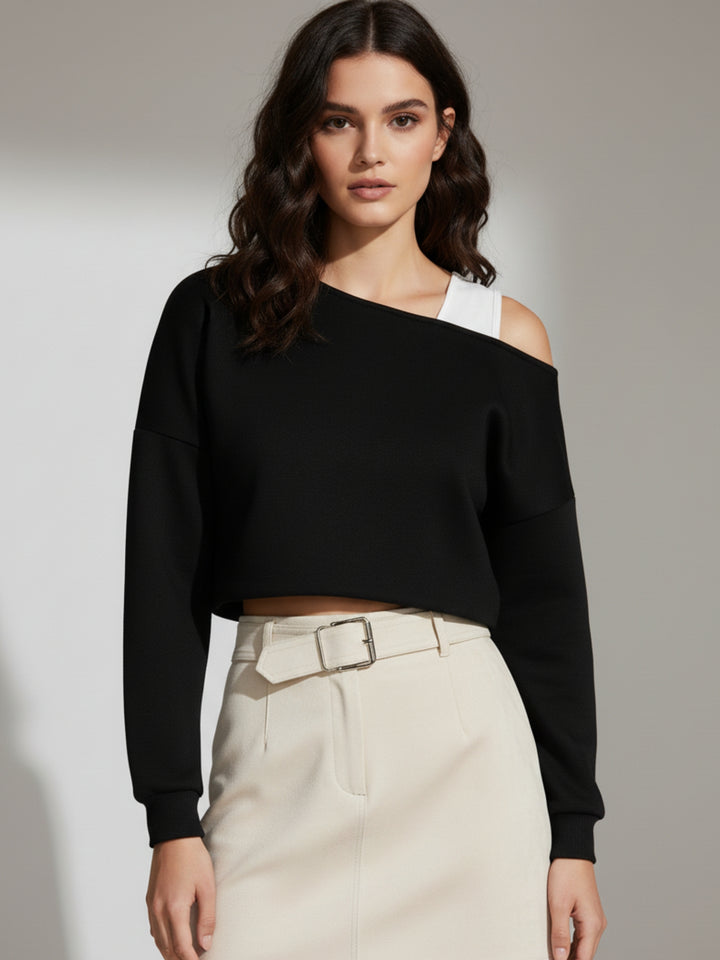 Black One shoulder crop sweatshirt