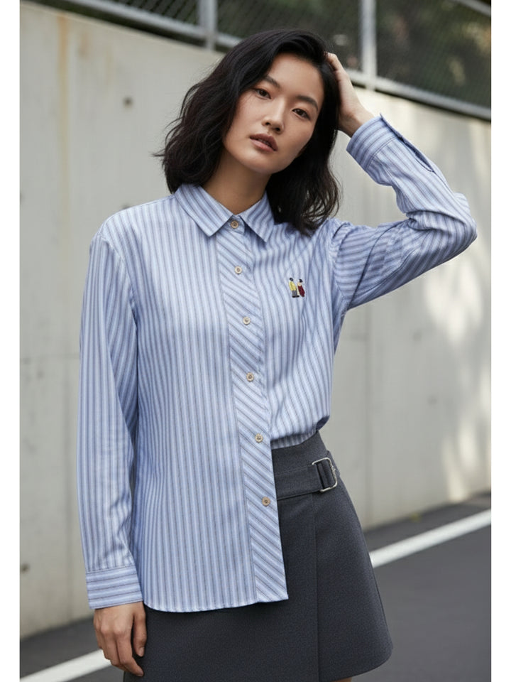 Blue Full Sleeves Collared Stripes Shirts