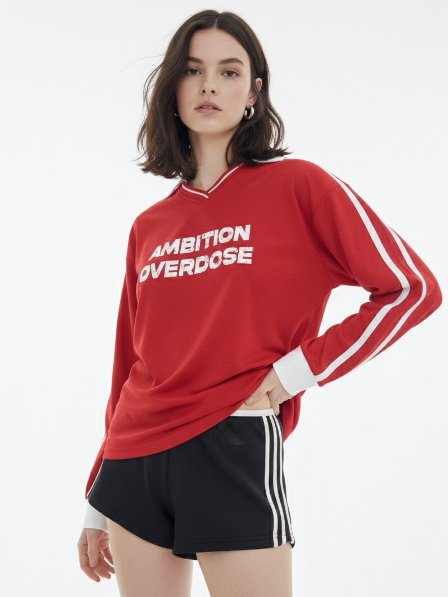 Red Casual  Crew-Neck T-Shirt Featuring Bold Front Graphics