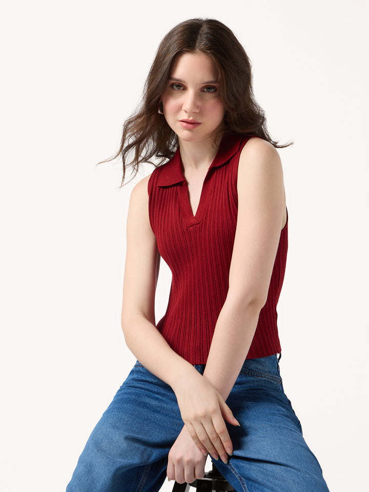 Wine Polo Flat Knit Tank