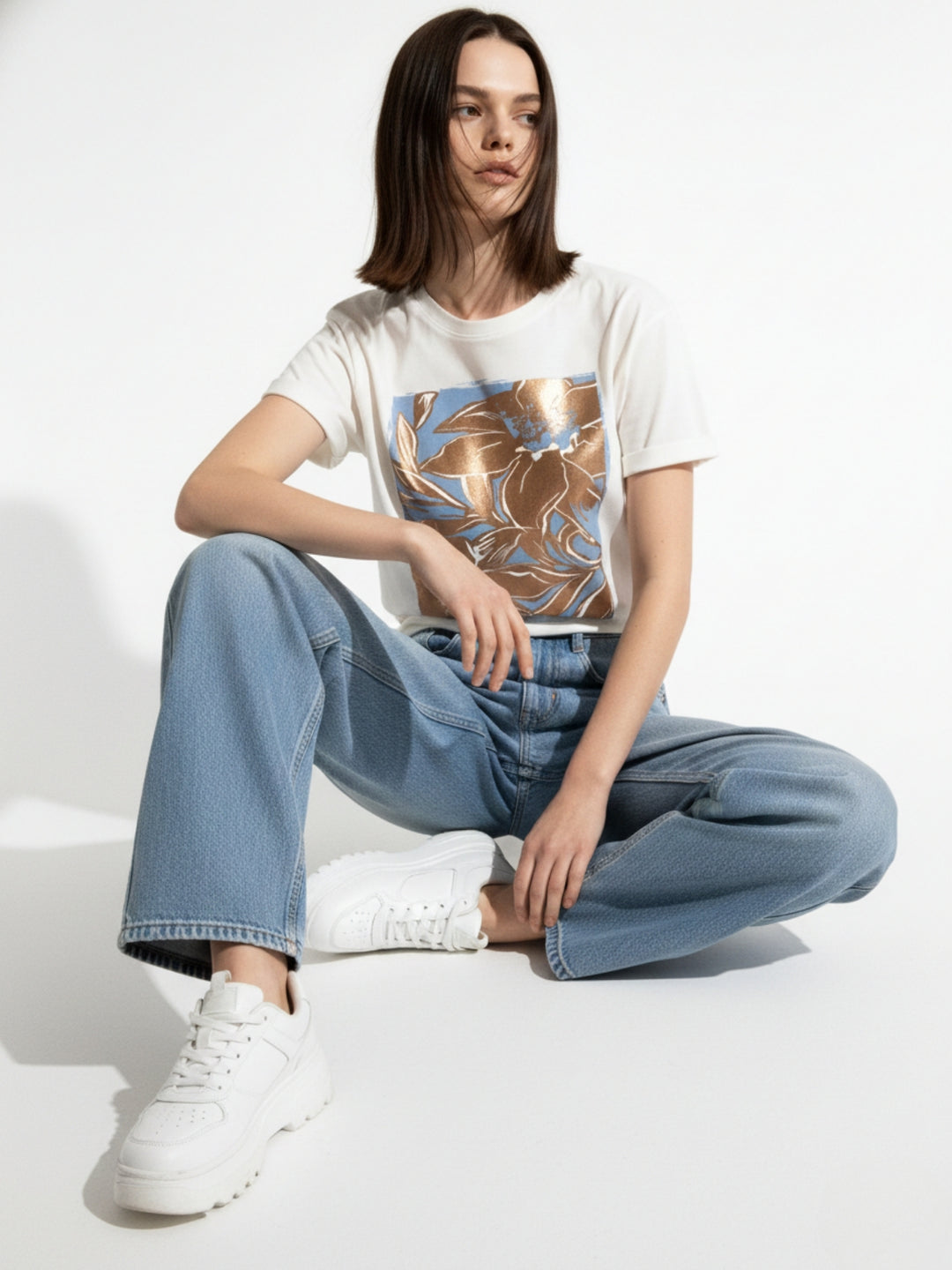 White Foil Printed Graphic T-Shirt