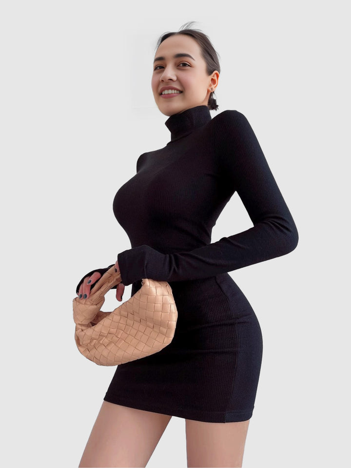 Black High Neck Bodycon Mini Dress