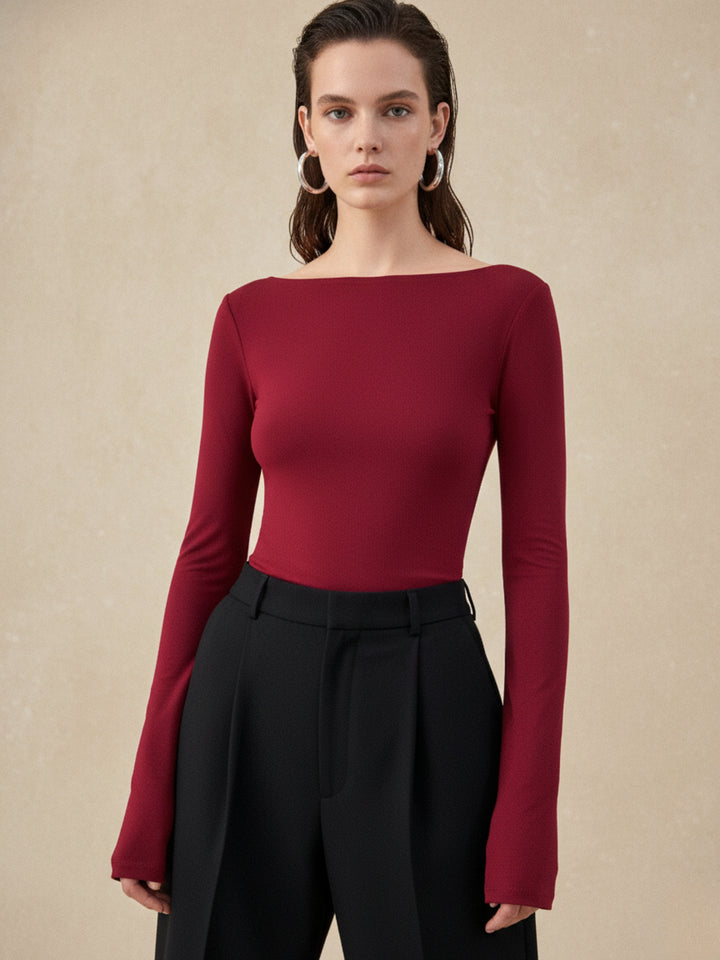 Red Back Scoop Neck With Bow Detail Top