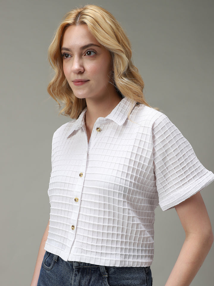 White Cropped Flowy Shirt
