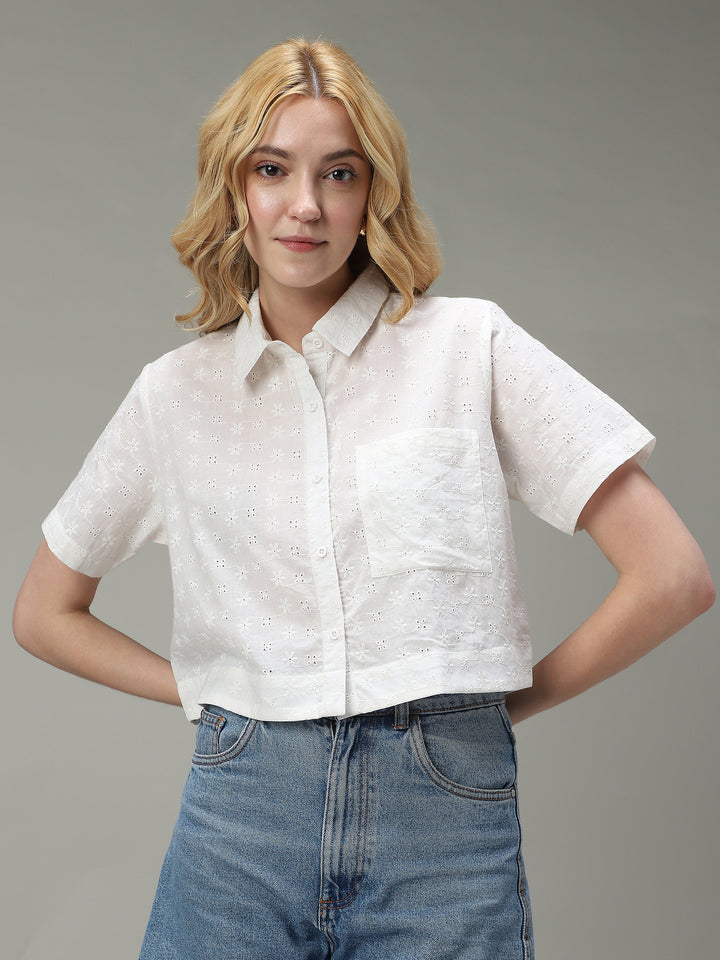 White Cropped Schifley Shirt