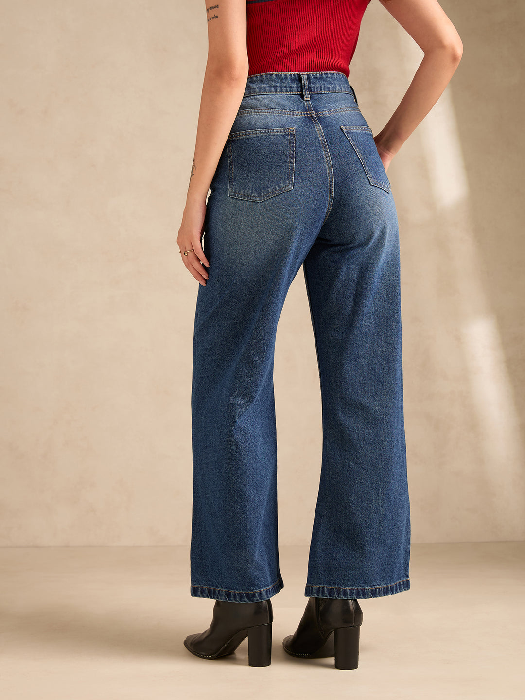 Blue Ribbed Straight Fit Jeans