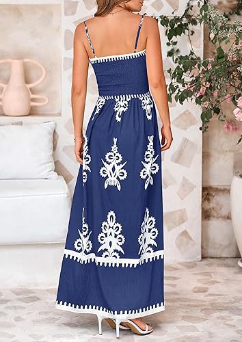 Navy Blue Strappy Contrast Coloured Printed Dress
