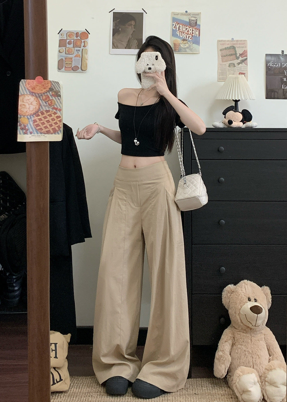 Beige High Waist Pleated Baggy Pant