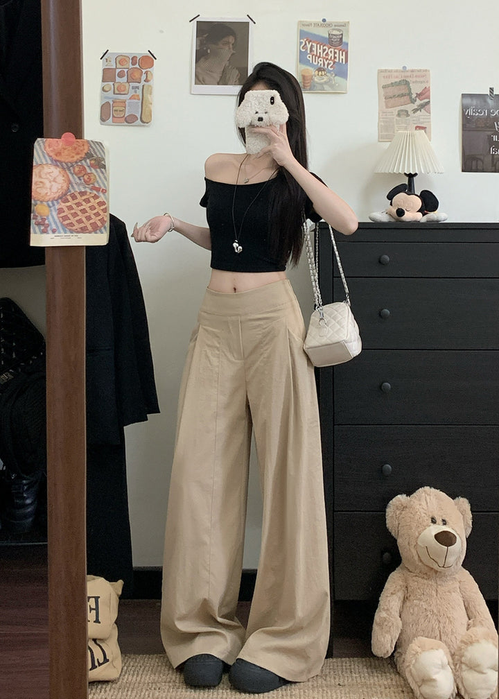 Beige High Waist Pleated Baggy Pant